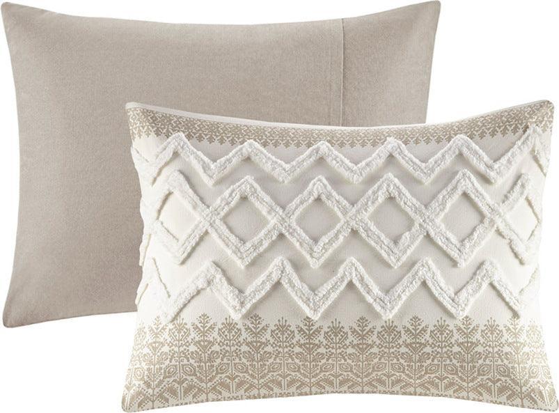 Olliix.com Comforters & Blankets - Mila Cotton Printed Comforter Set with Chenille Taupe Full/Queen