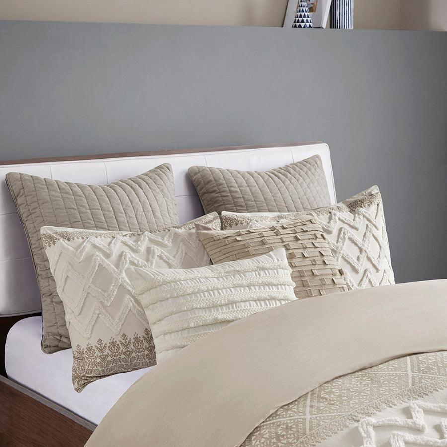 Olliix.com Duvet & Duvet Sets - Mila Full/Queen Cotton Printed Duvet Cover Set with Chenille Taupe