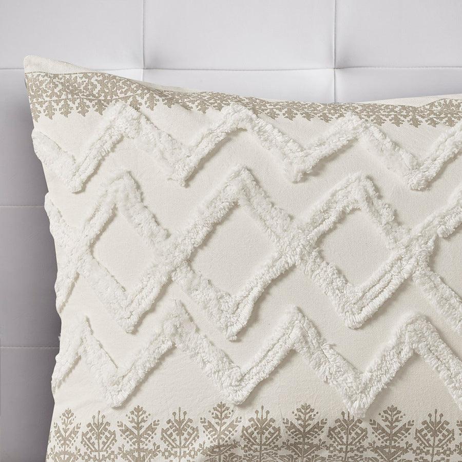 Olliix.com Duvet & Duvet Sets - Mila Full/Queen Cotton Printed Duvet Cover Set with Chenille Taupe