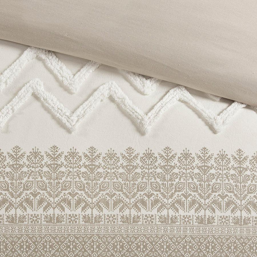 Olliix.com Duvet & Duvet Sets - Mila Full/Queen Cotton Printed Duvet Cover Set with Chenille Taupe