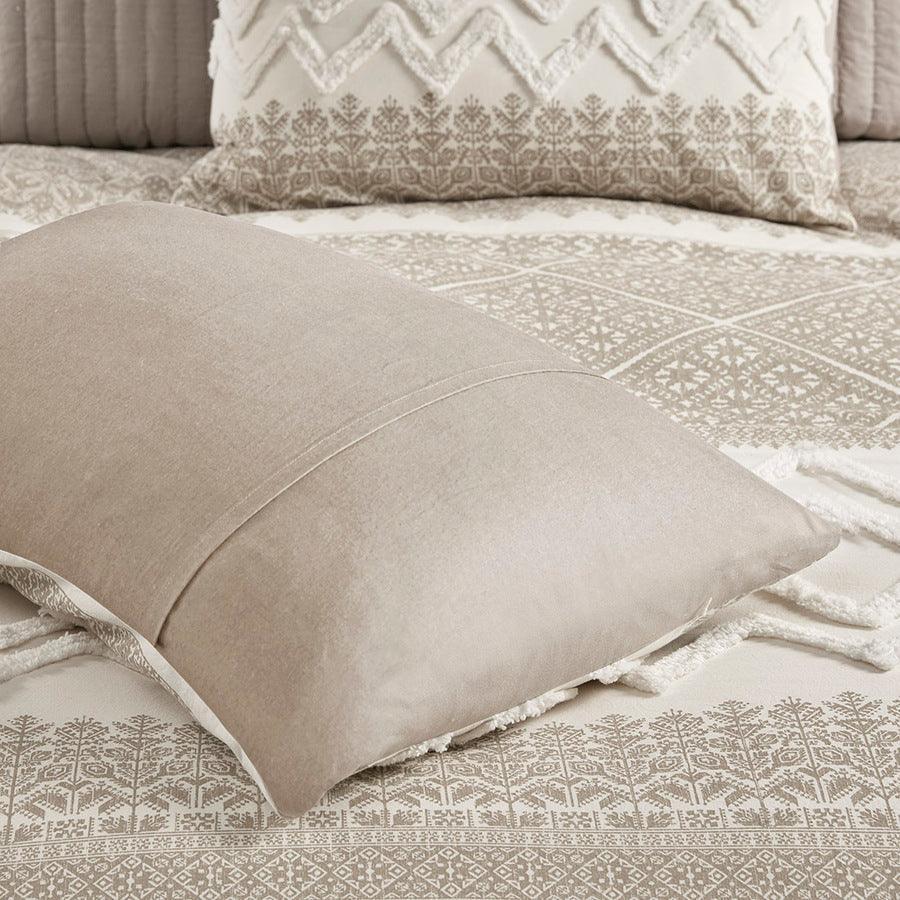 Olliix.com Duvet & Duvet Sets - Mila Full/Queen Cotton Printed Duvet Cover Set with Chenille Taupe