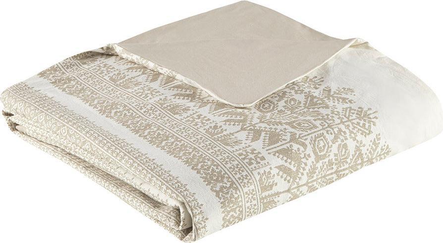 Olliix.com Duvet & Duvet Sets - Mila Full/Queen Cotton Printed Duvet Cover Set with Chenille Taupe