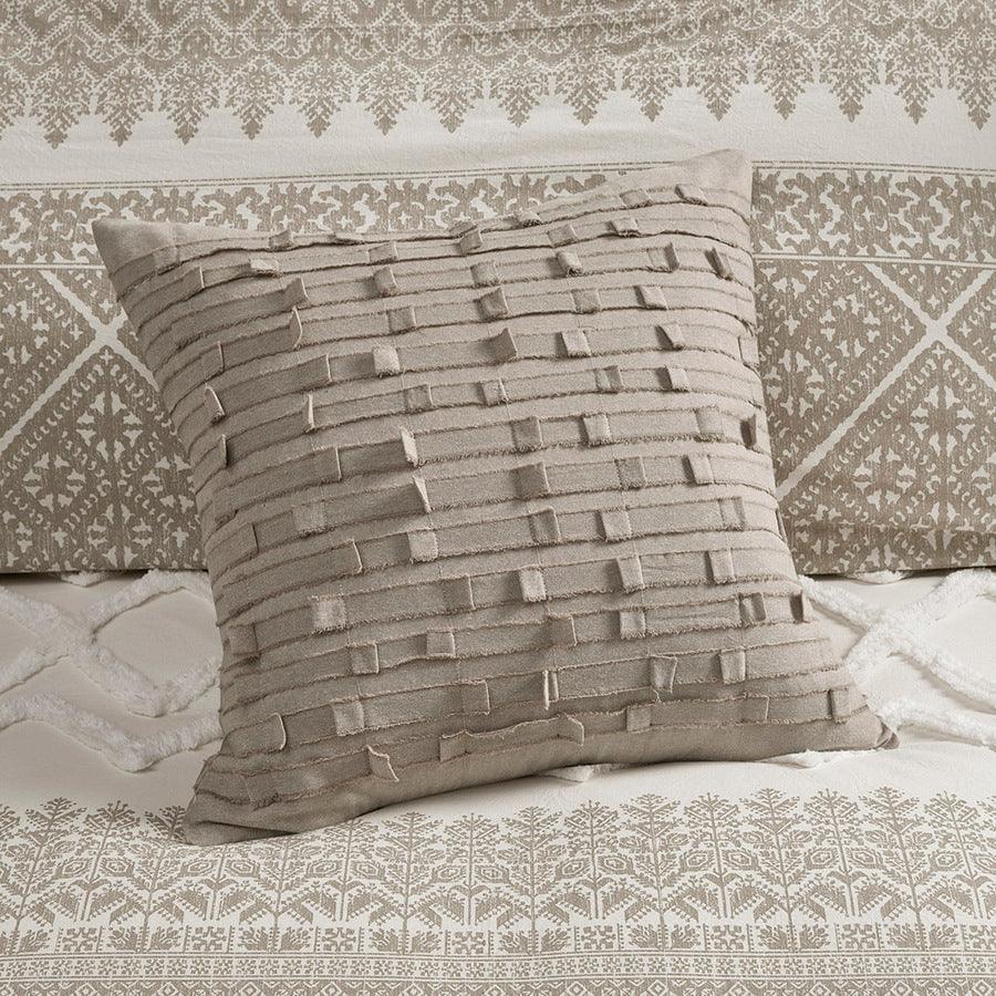 Olliix.com Duvet & Duvet Sets - Mila Full/Queen Cotton Printed Duvet Cover Set with Chenille Taupe