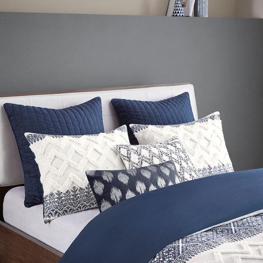 Olliix.com Duvet & Duvet Sets - Mila King/California King Cotton Printed Duvet Cover Set with Chenille Navy