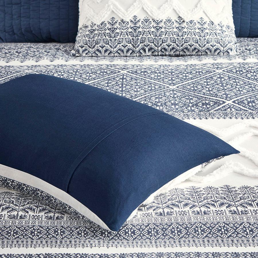 Olliix.com Duvet & Duvet Sets - Mila King/California King Cotton Printed Duvet Cover Set with Chenille Navy