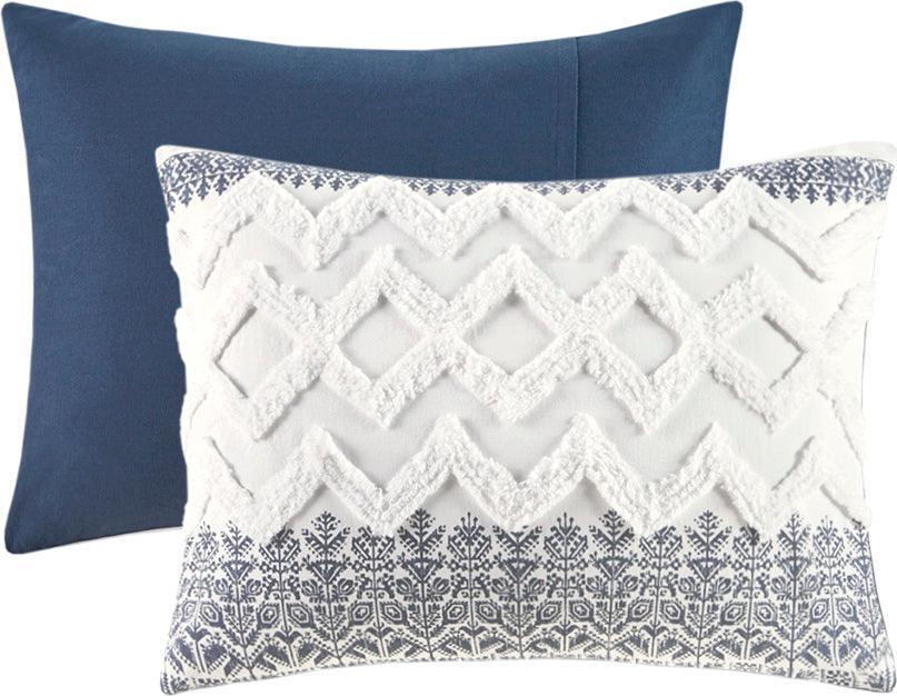 Olliix.com Duvet & Duvet Sets - Mila King/California King Cotton Printed Duvet Cover Set with Chenille Navy