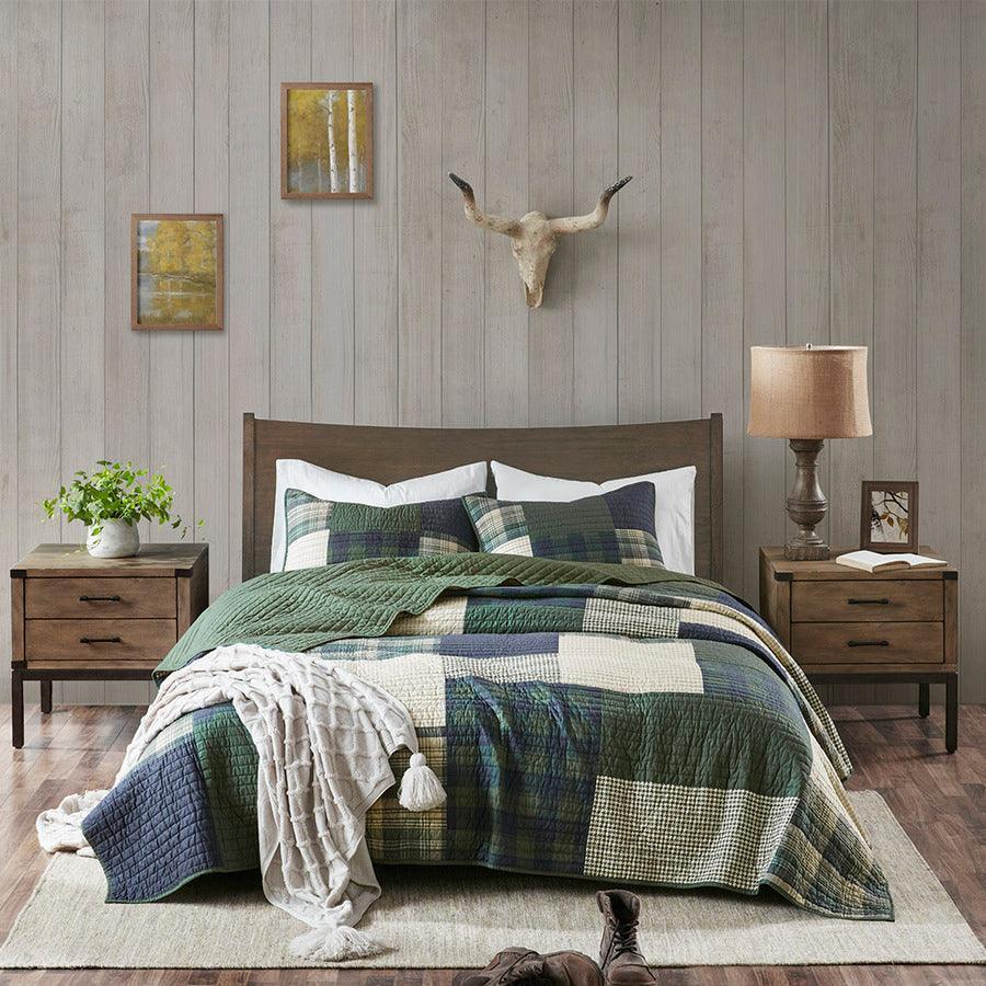 Olliix.com Comforters & Blankets - Mill Lodge/Cabin Creek Oversized Cotton Quilt Set King/ Cal King Green