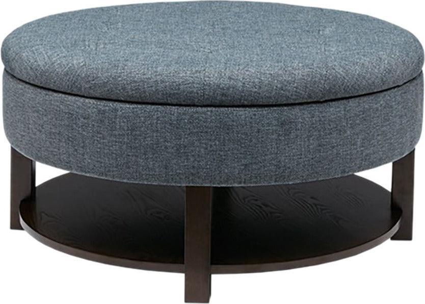 Olliix.com Ottomans & Stools - Miller Traditional Round Storage Ottoman DIA 36 x 20H" Denim & Morrocco