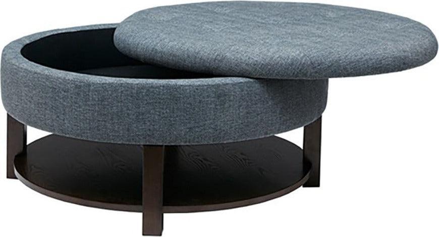 Olliix.com Ottomans & Stools - Miller Traditional Round Storage Ottoman DIA 36 x 20H" Denim & Morrocco