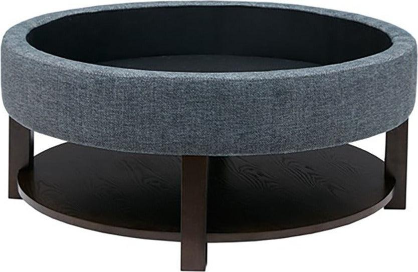 Olliix.com Ottomans & Stools - Miller Traditional Round Storage Ottoman DIA 36 x 20H" Denim & Morrocco