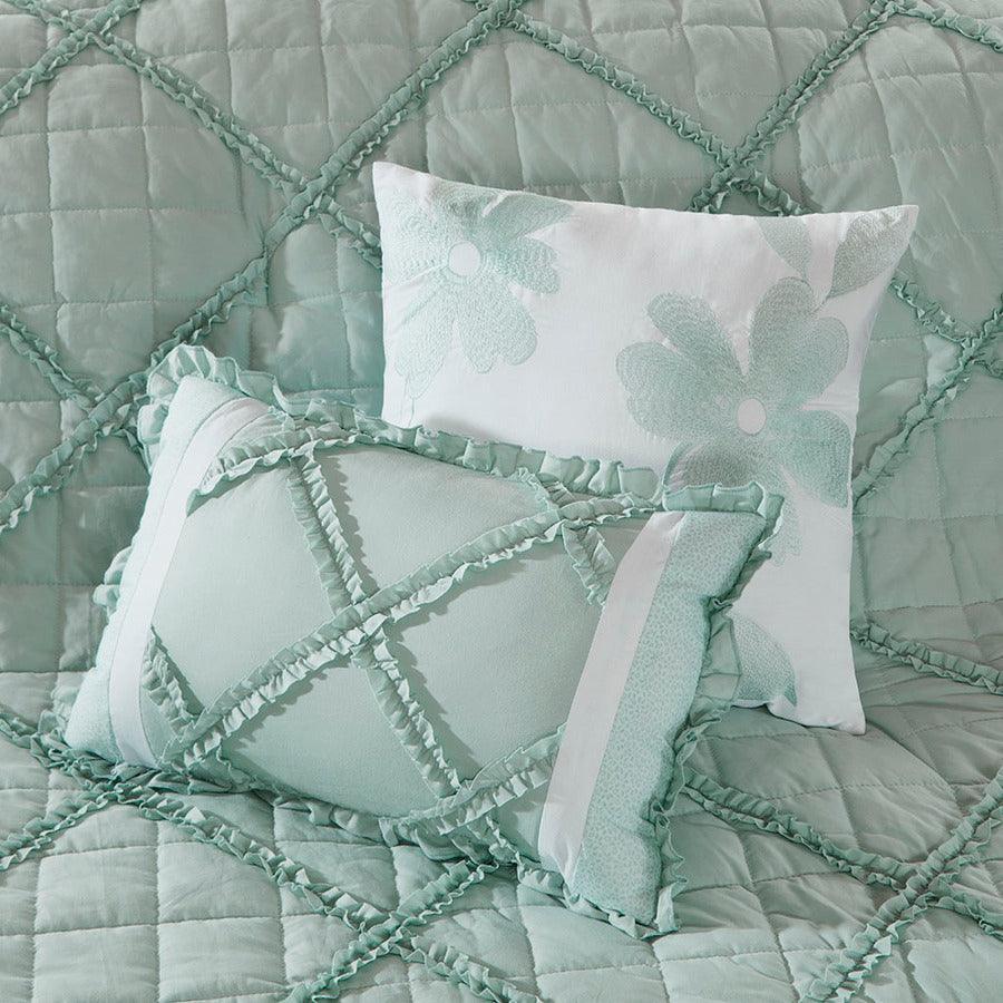 Olliix.com Comforters & Blankets - Mindy Queen 9 Piece Cotton Percale Comforter Set Seafoam