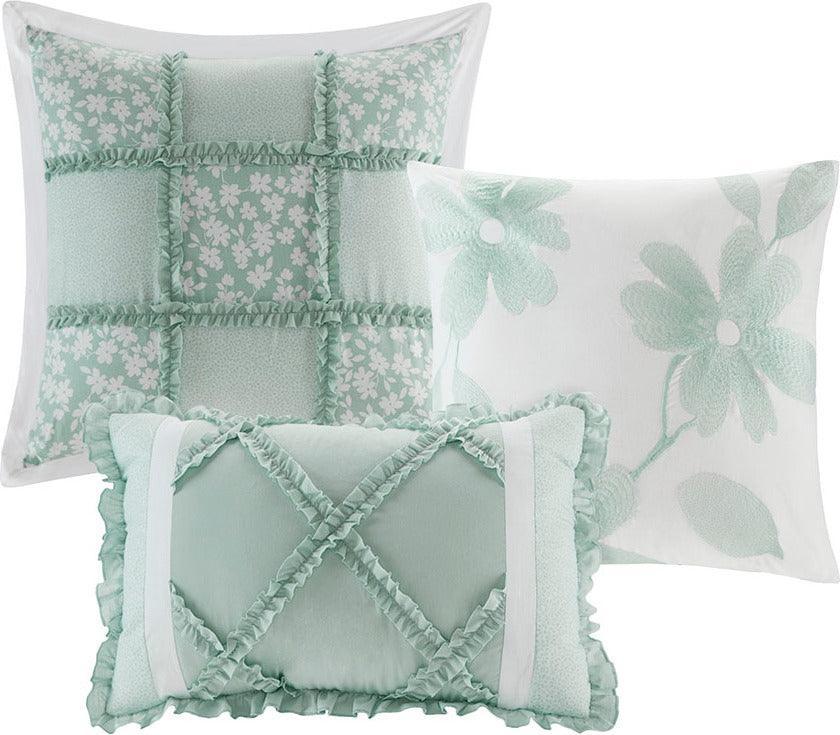 Olliix.com Comforters & Blankets - Mindy Queen 9 Piece Cotton Percale Comforter Set Seafoam