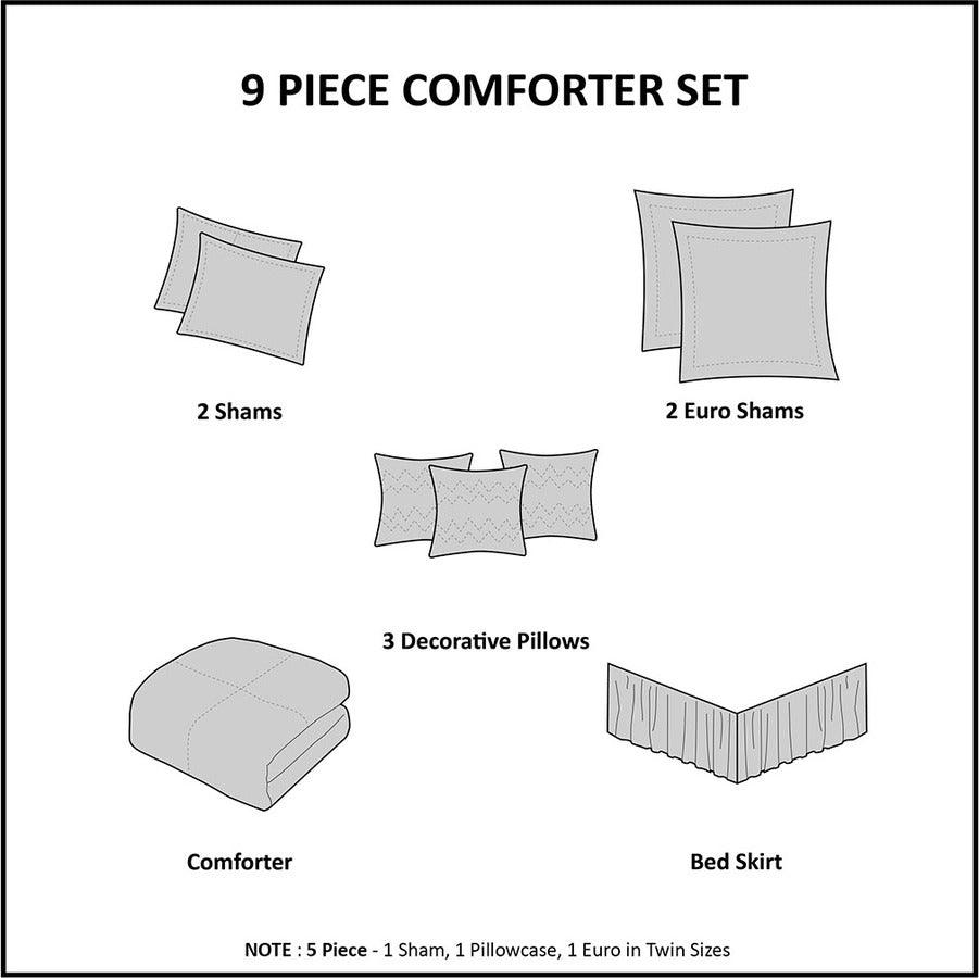 Olliix.com Comforters & Blankets - Mindy Queen 9 Piece Cotton Percale Comforter Set Seafoam