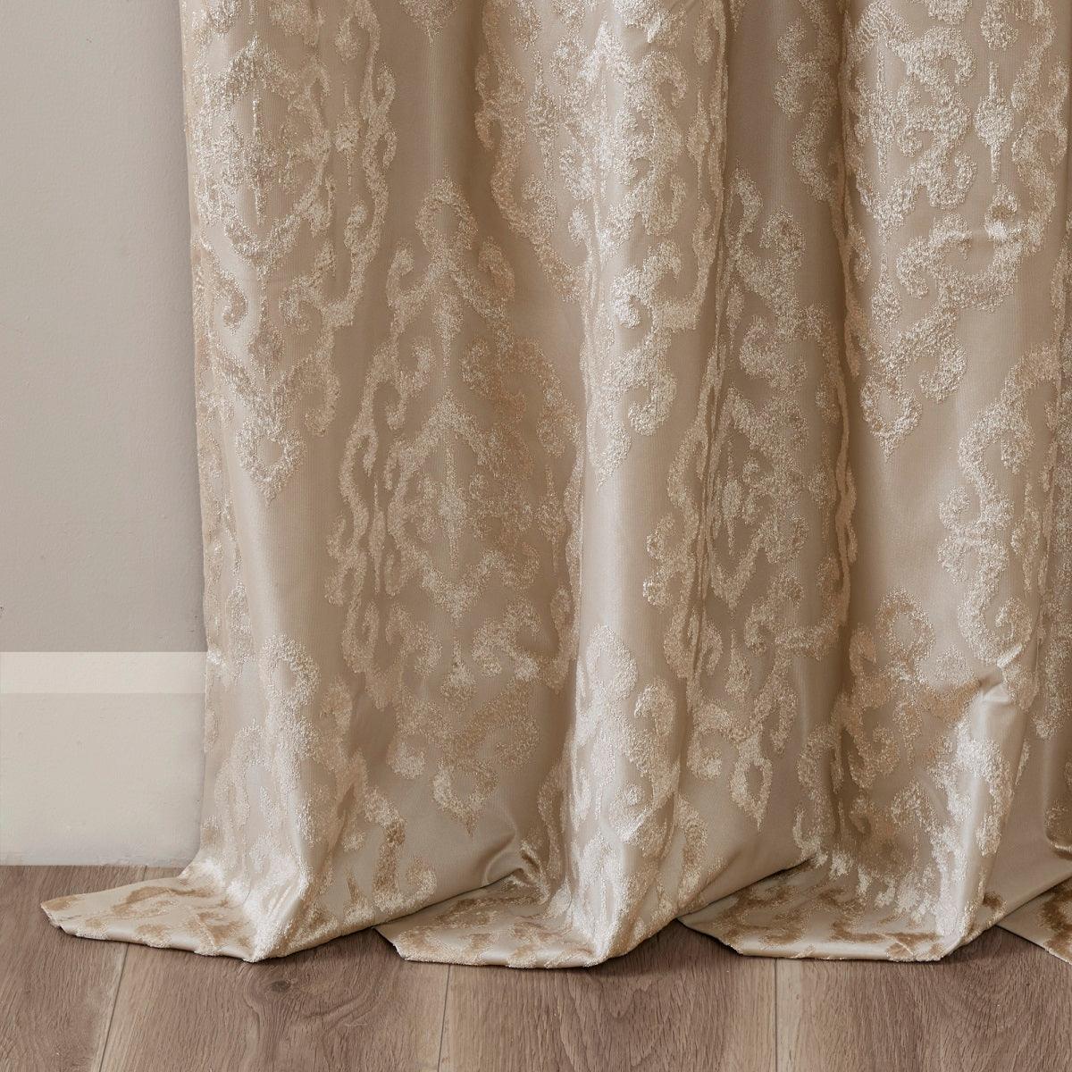 Olliix.com Curtains - Mirage 108 H Knitted Jacquard Damask Total Blackout Grommet Top Curtain Panel Champagne