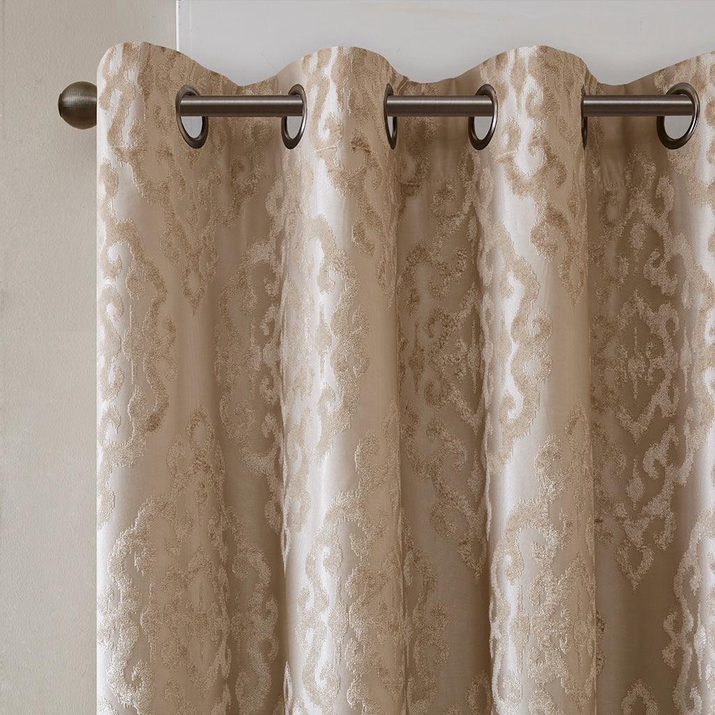 Olliix.com Curtains - Mirage 108 H Knitted Jacquard Damask Total Blackout Grommet Top Curtain Panel Champagne