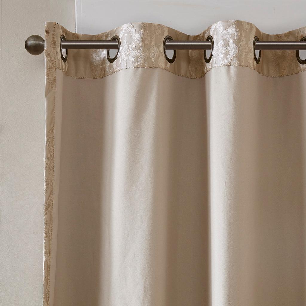 Olliix.com Curtains - Mirage 108 H Knitted Jacquard Damask Total Blackout Grommet Top Curtain Panel Champagne