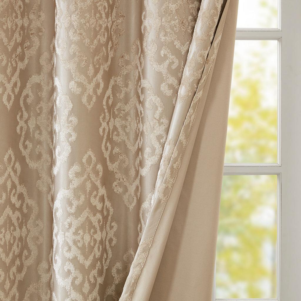 Olliix.com Curtains - Mirage 108 H Knitted Jacquard Damask Total Blackout Grommet Top Curtain Panel Champagne