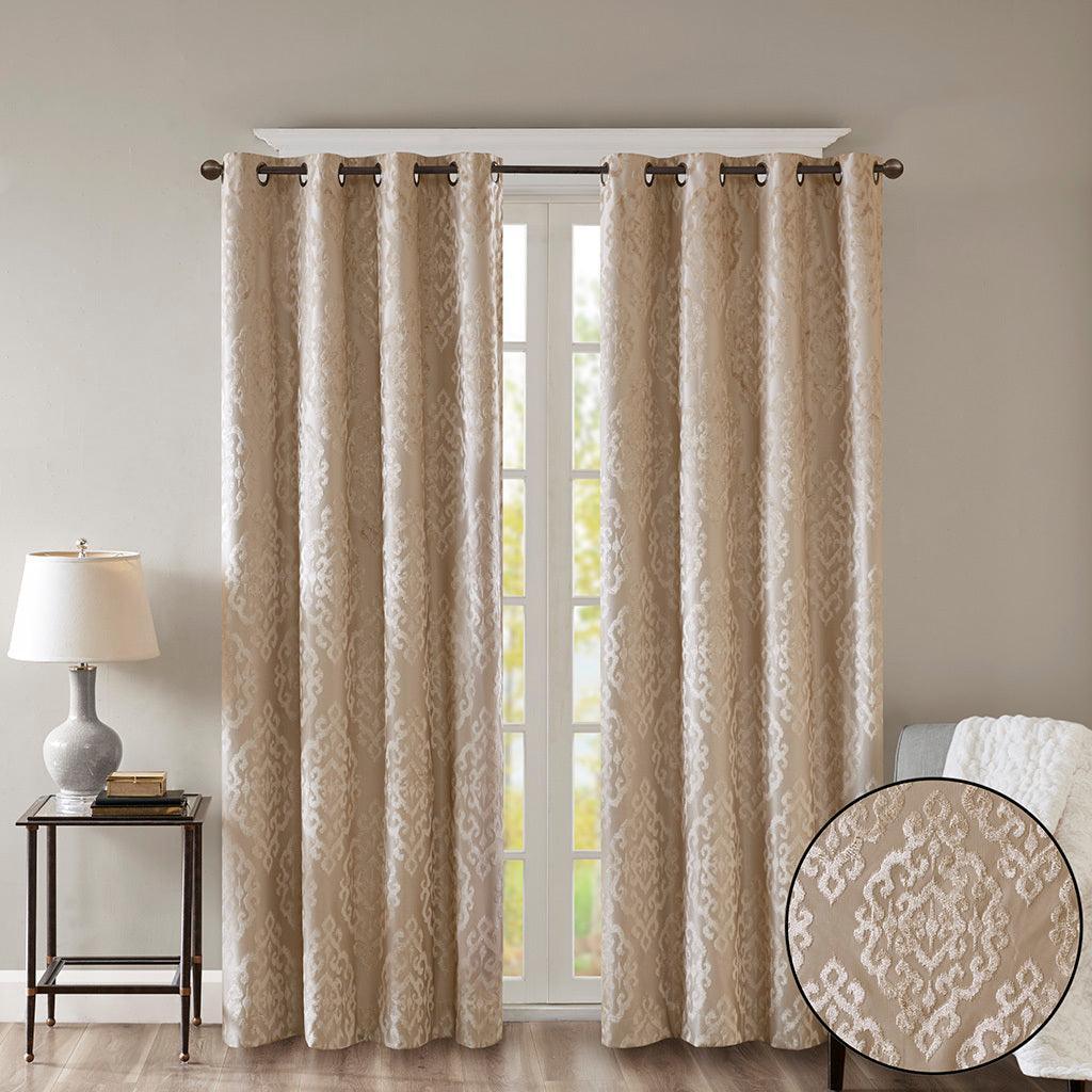 Olliix.com Curtains - Mirage 108 H Knitted Jacquard Damask Total Blackout Grommet Top Curtain Panel Champagne