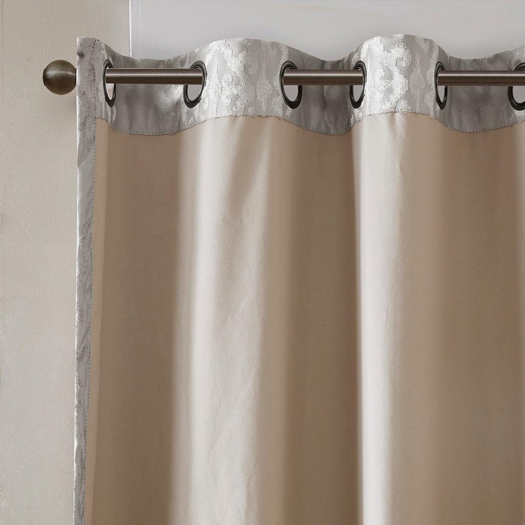 Olliix.com Curtains - Mirage 108 H Knitted Jacquard Damask Total Blackout Grommet Top Curtain Panel Gray
