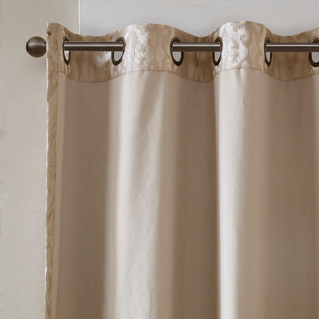 Olliix.com Curtains - Mirage 84 H Knitted Jacquard Damask Total Blackout Grommet Top Curtain Panel Champagne