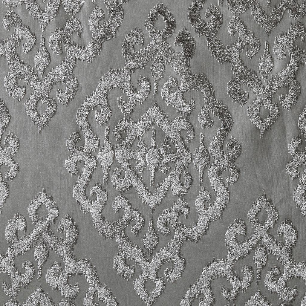 Olliix.com Curtains - Mirage 84 H Knitted Jacquard Damask Total Blackout Grommet Top Curtain Panel Charcoal