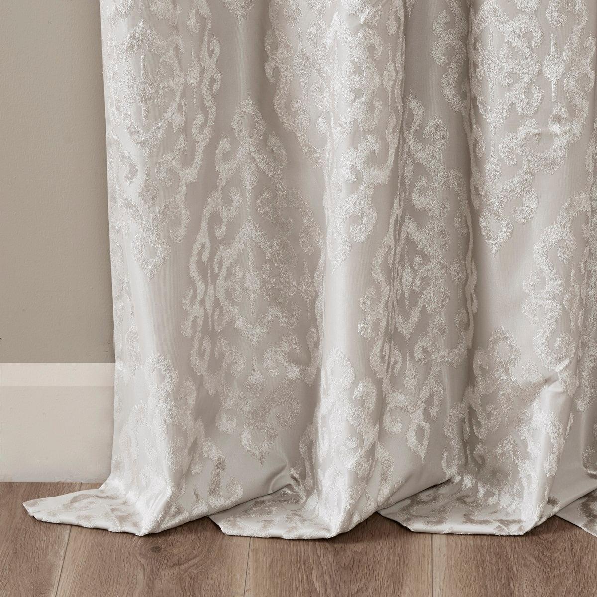 Olliix.com Curtains - Mirage 84 H Knitted Jacquard Damask Total Blackout Grommet Top Curtain Panel Gray