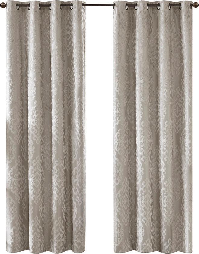 Olliix.com Curtains - Mirage 84 H Knitted Jacquard Damask Total Blackout Grommet Top Curtain Panel Gray