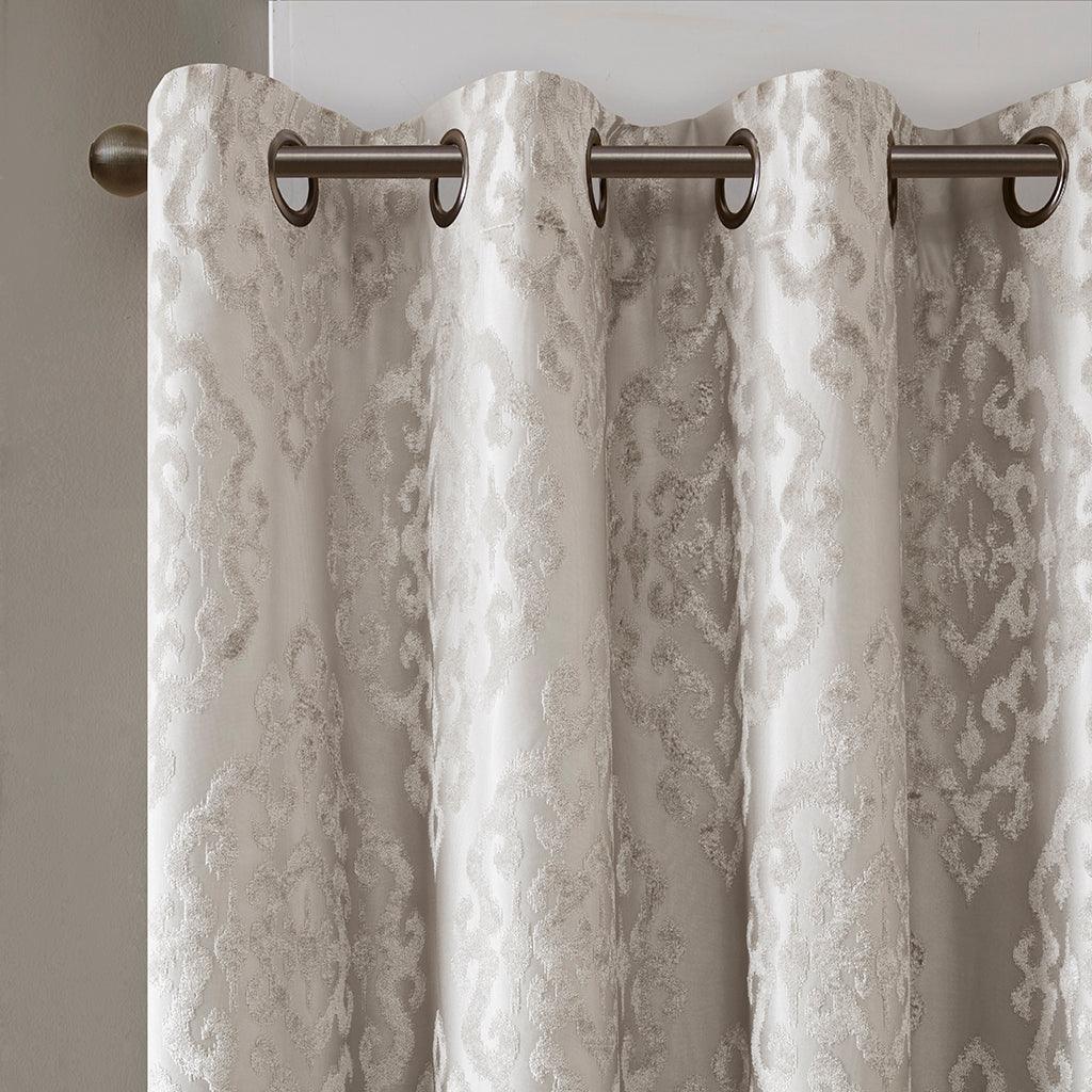Olliix.com Curtains - Mirage 84 H Knitted Jacquard Damask Total Blackout Grommet Top Curtain Panel Gray