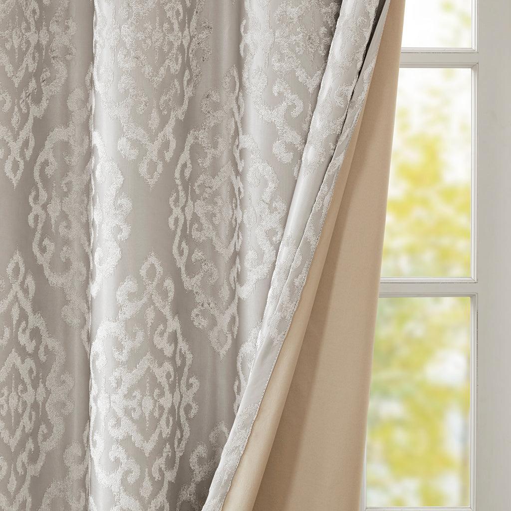 Olliix.com Curtains - Mirage 84 H Knitted Jacquard Damask Total Blackout Grommet Top Curtain Panel Gray