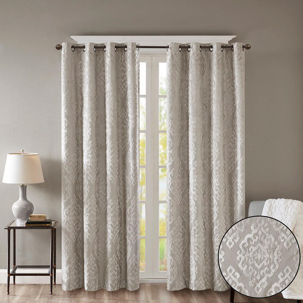 Olliix.com Curtains - Mirage 84 H Knitted Jacquard Damask Total Blackout Grommet Top Curtain Panel Gray