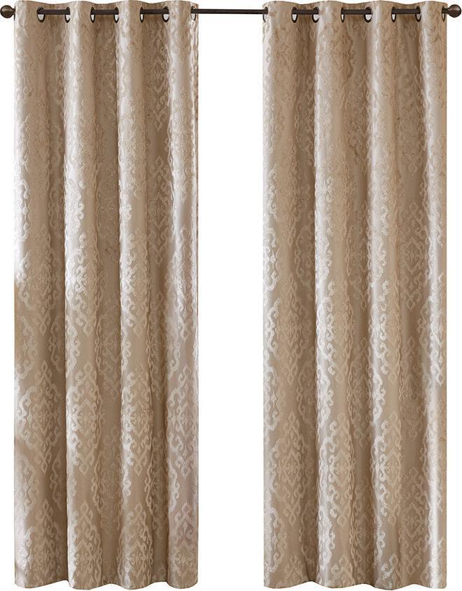 Olliix.com Curtains - Mirage 95 H Knitted Jacquard Damask Total Blackout Grommet Top Curtain Panel Champagne