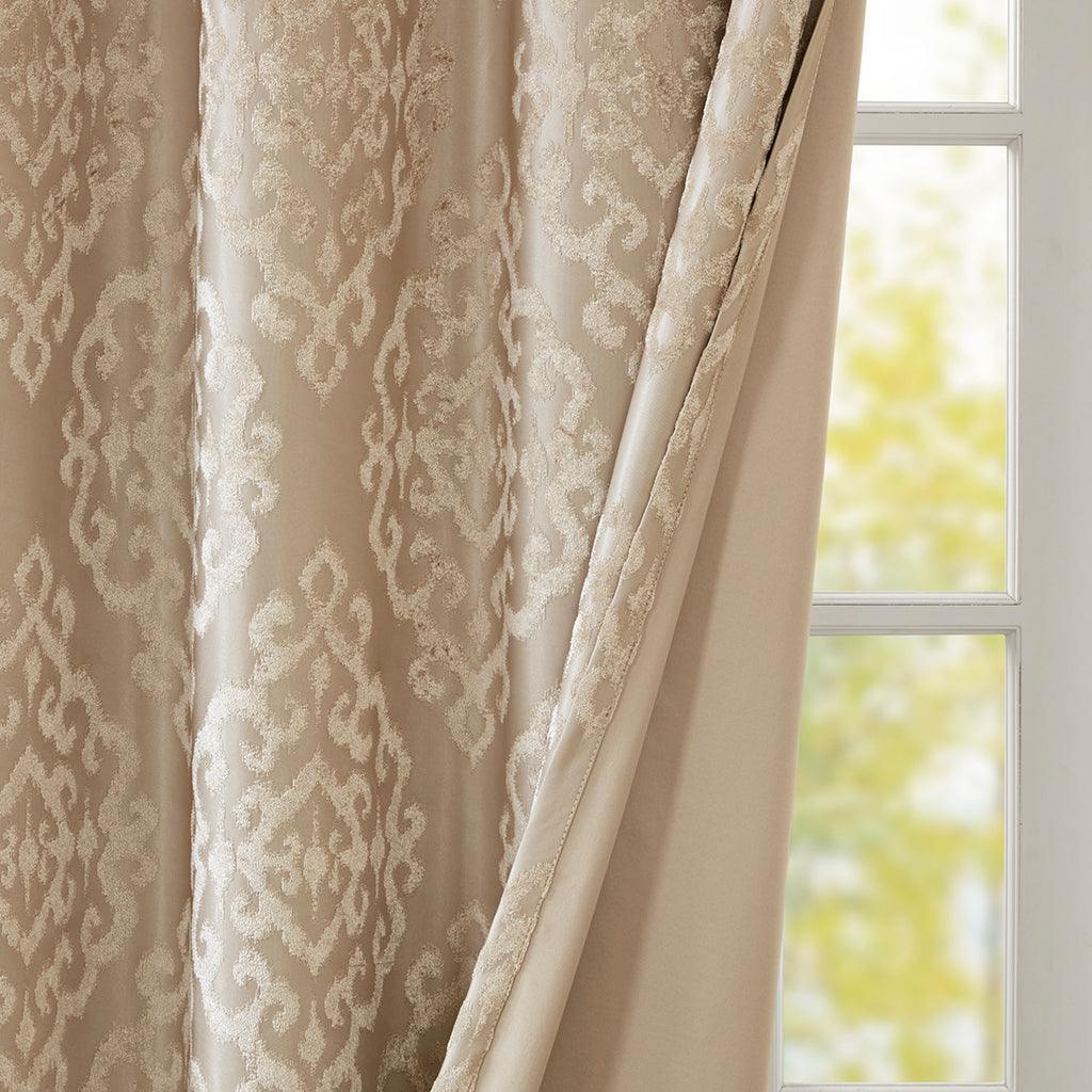 Olliix.com Curtains - Mirage 95 H Knitted Jacquard Damask Total Blackout Grommet Top Curtain Panel Champagne
