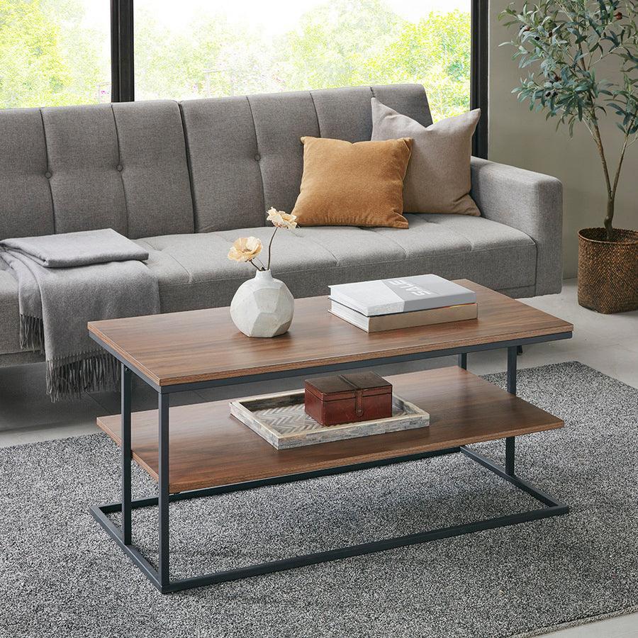Olliix.com Coffee Tables - Monarch 42" 2 Tier Rectangle Metal Frame Coffee Table Dark Coffee & Black