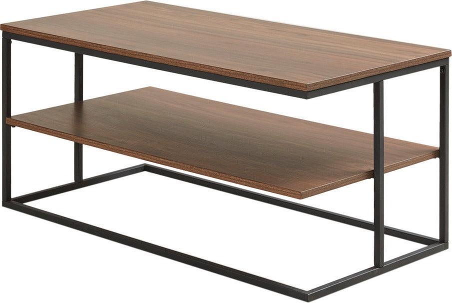 Olliix.com Coffee Tables - Monarch 42" 2 Tier Rectangle Metal Frame Coffee Table Dark Coffee & Black