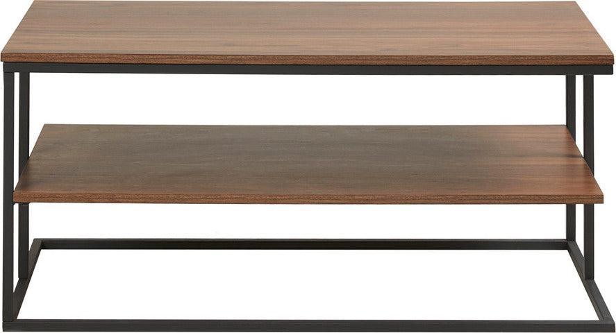Olliix.com Coffee Tables - Monarch 42" 2 Tier Rectangle Metal Frame Coffee Table Dark Coffee & Black