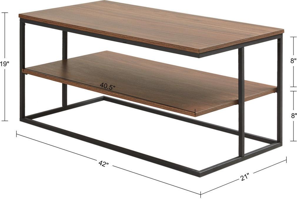 Olliix.com Coffee Tables - Monarch 42" 2 Tier Rectangle Metal Frame Coffee Table Dark Coffee & Black