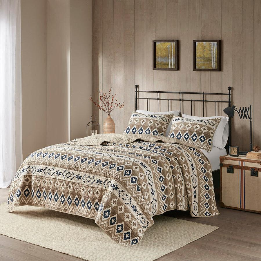 Olliix.com Comforters & Blankets - Montana Lodge/Cabin Printed Cotton Oversized Quilt Mini Set King/Cal King Tan
