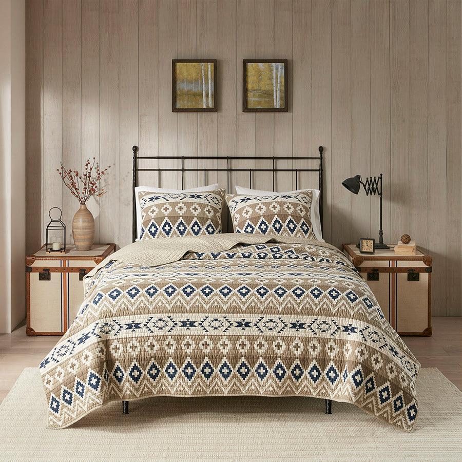 Olliix.com Comforters & Blankets - Montana Lodge/Cabin Printed Cotton Oversized Quilt Mini Set King/Cal King Tan