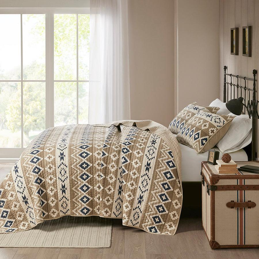 Olliix.com Comforters & Blankets - Montana Lodge/Cabin Printed Cotton Oversized Quilt Mini Set King/Cal King Tan