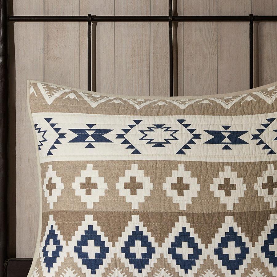 Olliix.com Comforters & Blankets - Montana Lodge/Cabin Printed Cotton Oversized Quilt Mini Set King/Cal King Tan