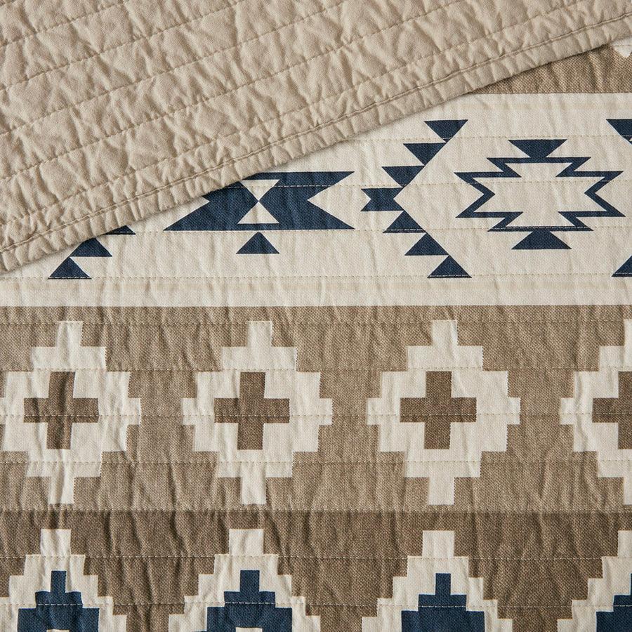 Olliix.com Comforters & Blankets - Montana Lodge/Cabin Printed Cotton Oversized Quilt Mini Set King/Cal King Tan