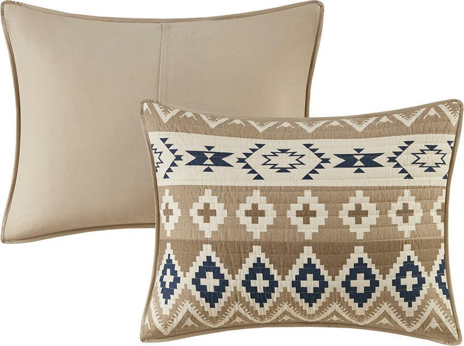 Olliix.com Comforters & Blankets - Montana Lodge/Cabin Printed Cotton Oversized Quilt Mini Set King/Cal King Tan