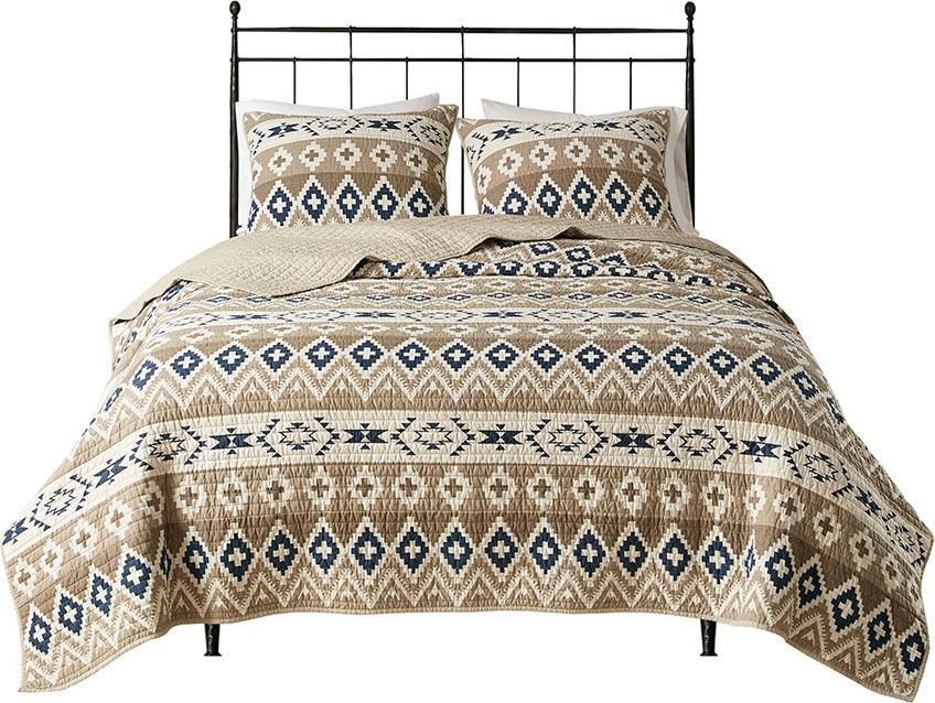Olliix.com Comforters & Blankets - Montana Lodge/Cabin Printed Cotton Oversized Quilt Mini Set King/Cal King Tan