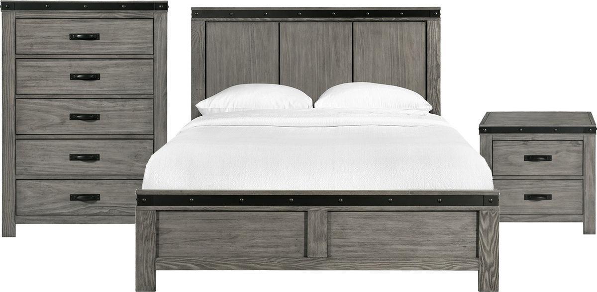 Elements Bedroom Sets - Montauk King Panel 3PC Bedroom Set Gray