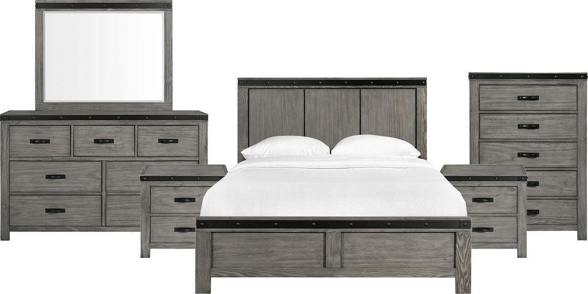 Elements Bedroom Sets - Montauk Queen Panel 6PC Bedroom Set Gray