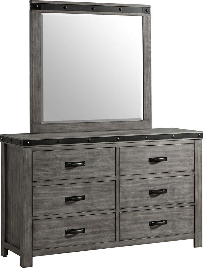 Elements Bedroom Sets - Montauk Youth 6-Drawer Dresser & Mirror Set in Grey