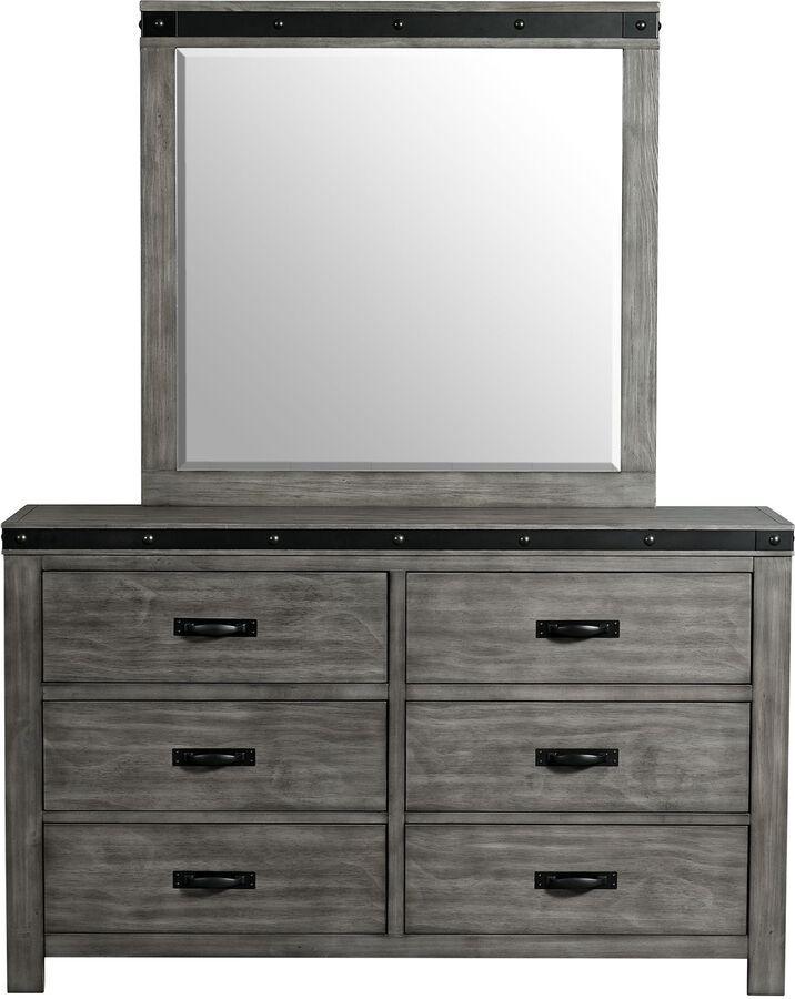 Elements Bedroom Sets - Montauk Youth 6-Drawer Dresser & Mirror Set in Grey