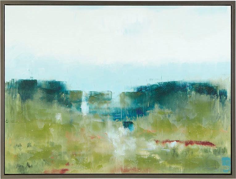 Olliix.com Wall Paintings - Morning Fields Green Hand Embellished Framed Canvas Blue