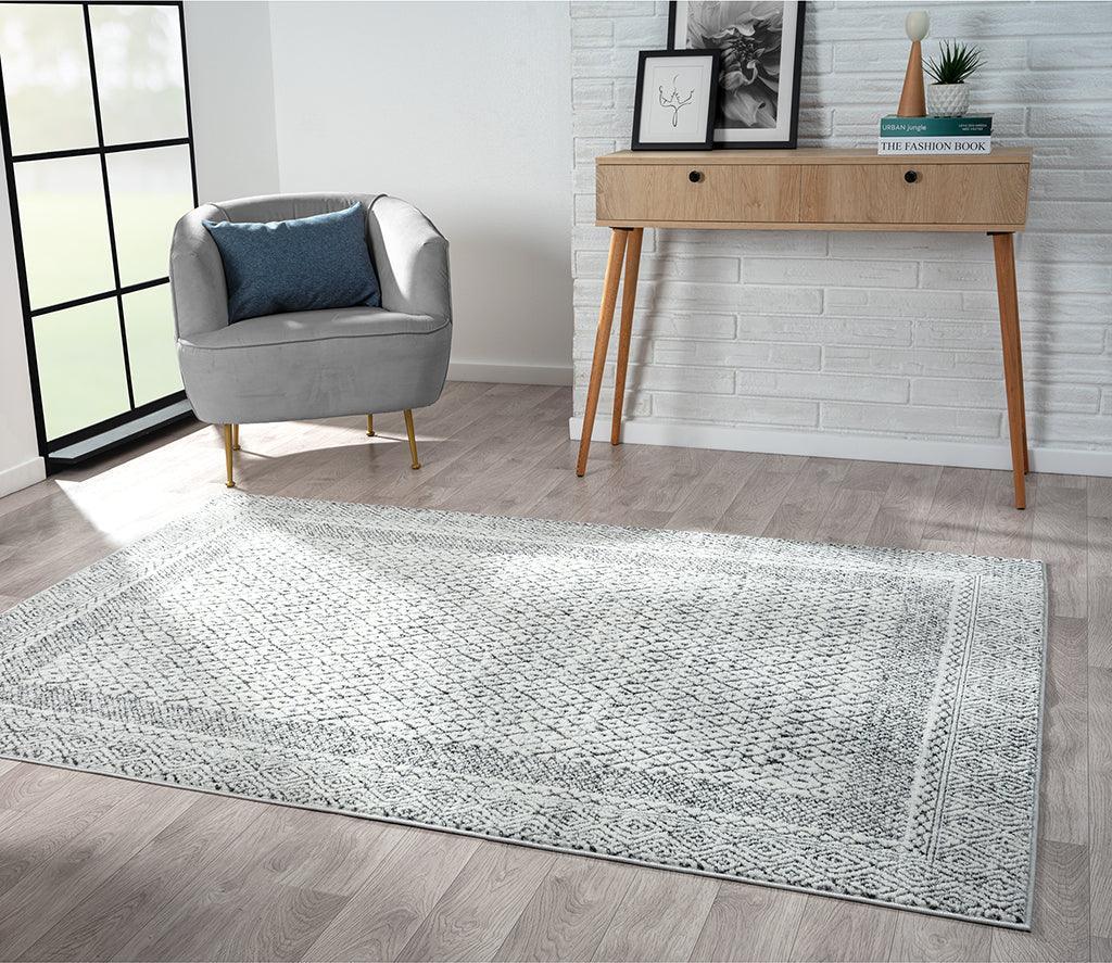 Olliix.com Indoor Rugs - Moroccan Bordered Global Woven Area Rug Grey|Cream MP35-8068