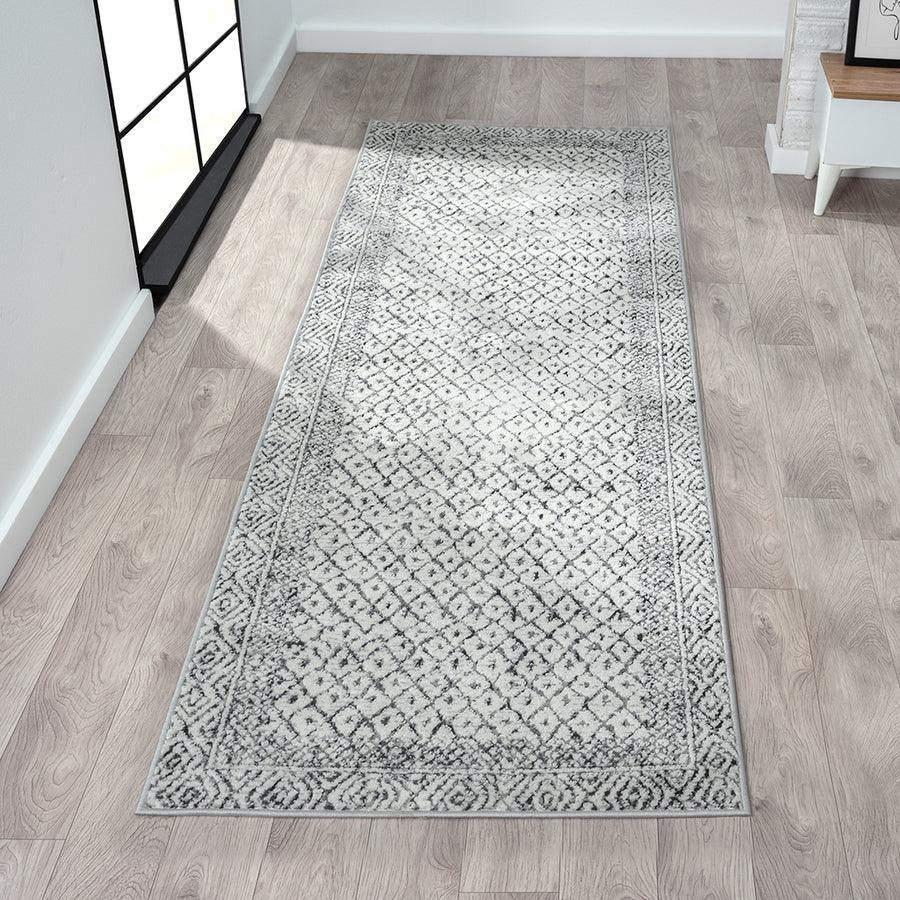 Olliix.com Indoor Rugs - Moroccan Bordered Global Woven Area Rug Grey|Cream MP35-8070